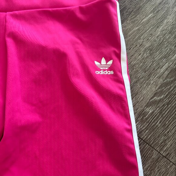 Adidas Primeblue Pink Biker Shorts Women’s L Trefoil Stripe RN88387 H54155 - Picture 2 of 8